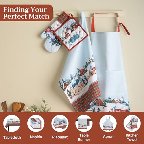 Double Oven Mitts 100% Cotton Double Oven Glove (125 - Megeve / 7" x 35" (Double Oven Mitt))