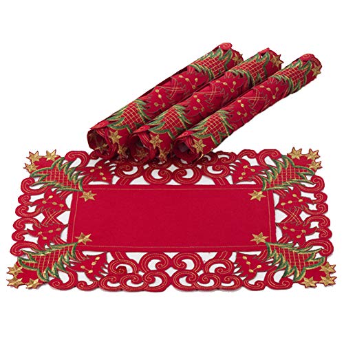 Pandoro Collection Holiday Christmas Tree Tablecloth (Red / 14"x20" Placemat-Set of 4)