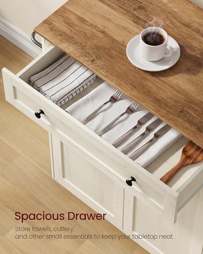Mobile Kitchen Wooden Island Cart with Storage for Dining Room (Rustic White + Honey Brown / 15.8"D x 30.9"W x 35.1"H)