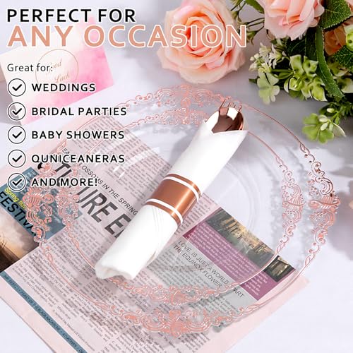 400PCS Pre Rolled Rose Gold Plastic Silverware Heavy Duty for Party (Rose Gold - Classic)