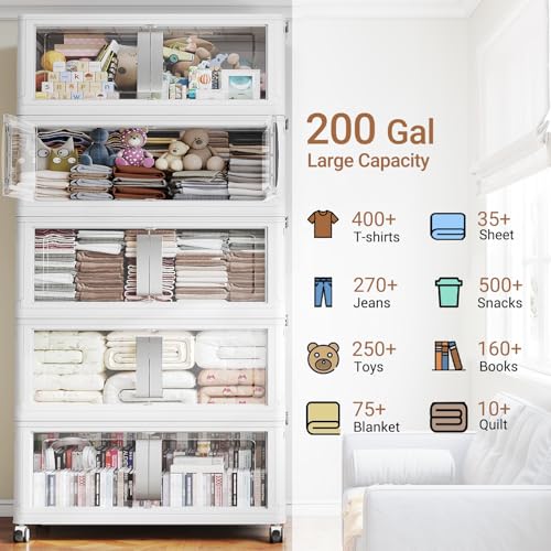 800QT Stackable Storage Bins with Lids (160QT -5pack / White)