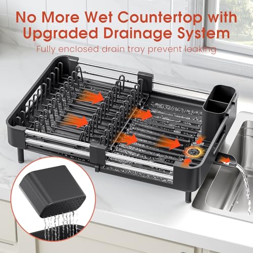 Expandable Dish Drying Rack for Kitchen Counter (Black / Standard)