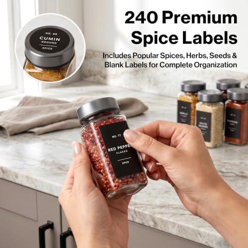 Glass Spice Jars with Label (Space Gray Stainless Steel Lid)