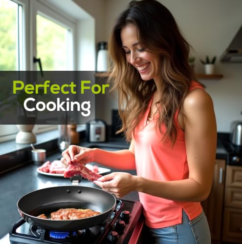 Nonstick Frying Pan Set 3 Piece 8 9.5 11 Inch PFOA Free Grey (Grey-Black)