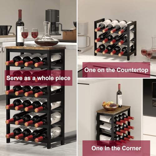 6 Tier Bamboo Wine Rack Freestanding Floor (24 Bottles / Rustic Brown and Black)