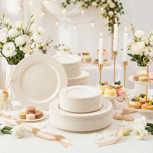 200 Pcs Ivory Plastic Plates (Ivory / 200 Pcs)