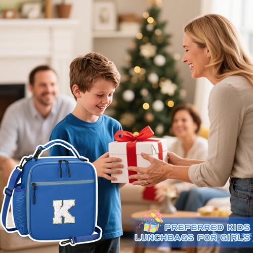 Lunch Box Kids Large Initial Insulated Lunch Bag for Girls (Blue / K)