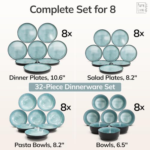 32 Piece Stoneware Dinnerware Set for 8 (Dark / Petrol / Set for 8 (32pcs))