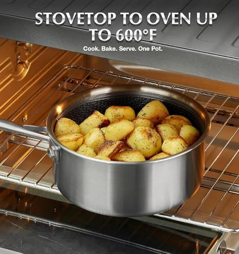 Hybrid Nonstick Stainless Steel Sauce Pan 3QT (3 Quarts / Black)
