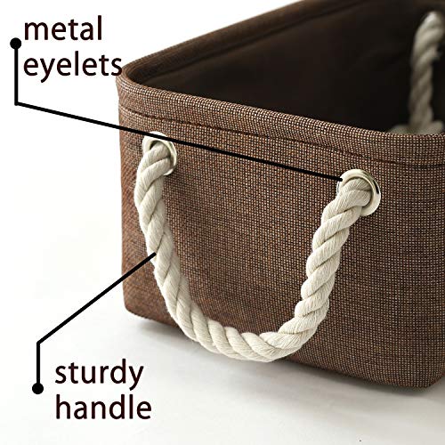 Small Fabric Canvas Storage Bin with Cotton Rope Handles (Brown / Small -11.8Lx7.9Wx5.2H)