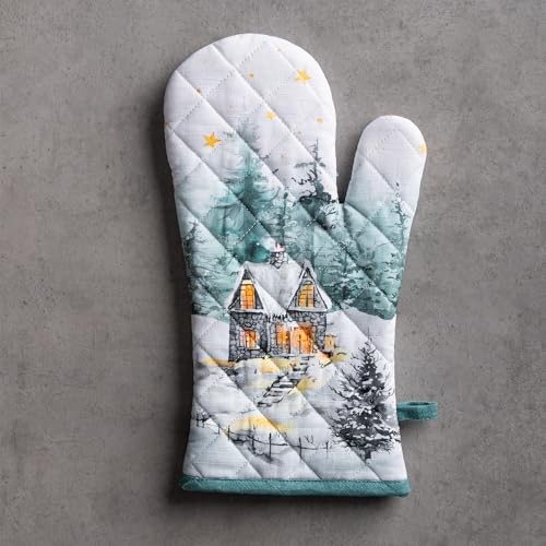 Maison d'Hermine Oven Gloves 100% Cotton Oven Mitt (126 - Neige De Noel / 7.5" x 13" (Oven Mitt))