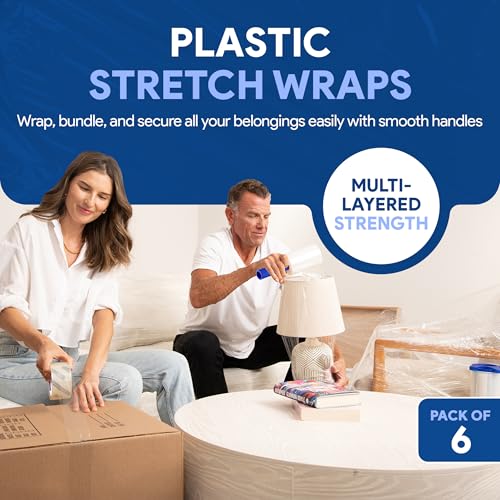 5" Plastic Stretch Film Wrap with Rotating Handle 1000 feet 500% Stretch Ability (36 Pack / 5" Spinning Handles)