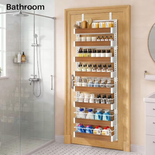 8 Tiers Wooden Over the Door Organizer (Walnut / 17" W x 6" D x 69" H)