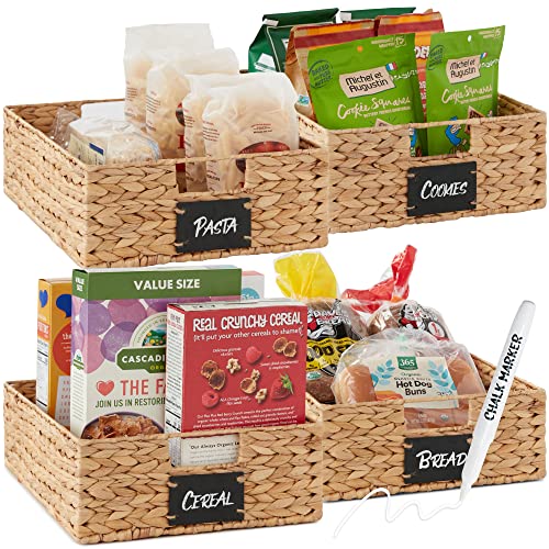 Set of 4 16x12in Large Water Hyacinth Pantry Baskets (12x16x5in / Natural)