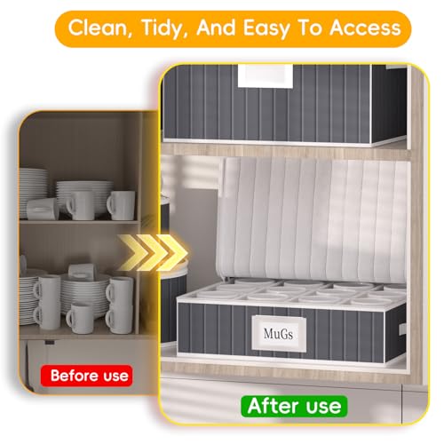 Mug and Cup Storage Box with Dividers (Gray01 / 2 Pack Mug and Cup Storage Box (Gray))