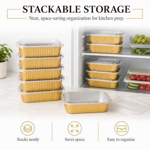 40 Pack 1.5 LB 7.2"×5"×1.8" Aluminum Pans with Lids Heavy Duty (40 Count)
