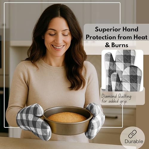 Buffalo Plaid Check Oven Mitts and Pot Holders Set of 4 (Buffalo, Dark Grey)