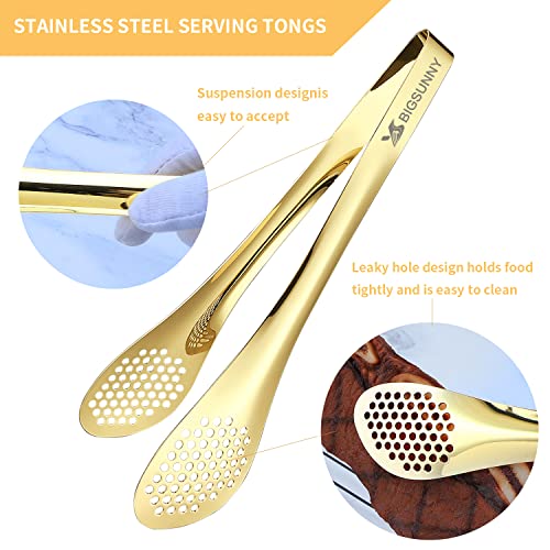 Chef Kitchen Tongs Stainless Steel Food Serving Tongs Set of 3 (gold 7" 9" & 11" Serving Tongs)