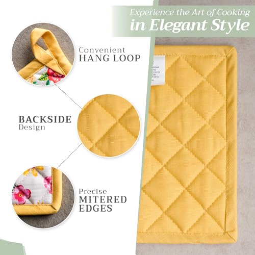 Pot Holders 100% Cotton Potholders (034 - Happy Florals - Sweety / 8" x 8" (Pot Holder Pack of 2))