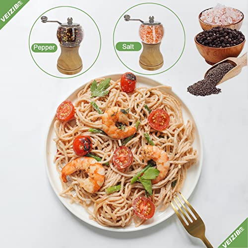 Wooden Salt and Pepper Grinder Set Manual Hand Cranked Salt & Pepper Mill (Burlywood 2pcs-5in)