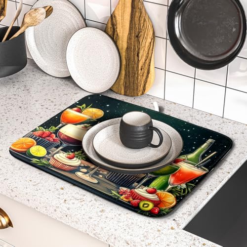 Dish Drying Mat for Kitchen Counter (Wine Glass 0317 / 18" x 16")