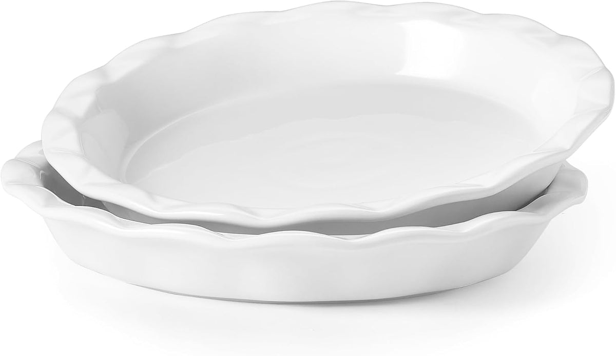 Lareina Ceramic Pie Pans for Baking, 9 Inches Pie Plate for Apple Pie, 36 Ounce Round Baking Dish, Set of 2, Thanksgiving day Gifts for Women, White - HomeSpice