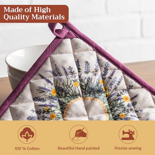 Pot Holders 100% Cotton Potholders (016 - Fanny Lavender / 8" x 8" (Pot Holder Pack of 2))