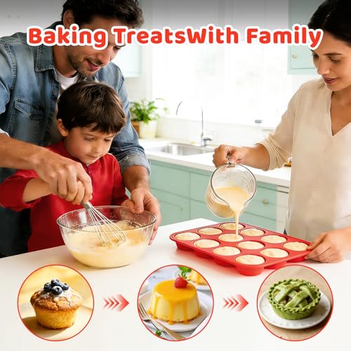2Pack Silicone Muffin Pans with Metal Reinforced Frame (2Pack Red)