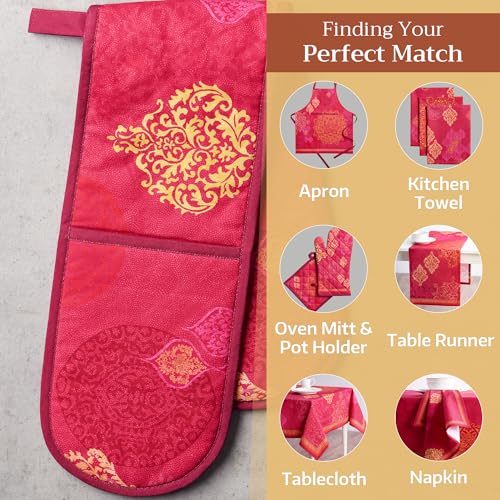 Double Oven Mitts 100% Cotton Double Oven Glove (045 - Versailles / 7" x 35" (Double Oven Mitt))