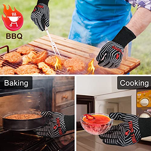 BBQ Gloves Oven Gloves 1472℉ Extreme Heat Resistant (Black / One Size Fits Most(Long Cuff))