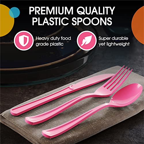 Party Solids Disposable Hot Pink Plastic Spoons 200 Pcs (Cerise / Spoons)