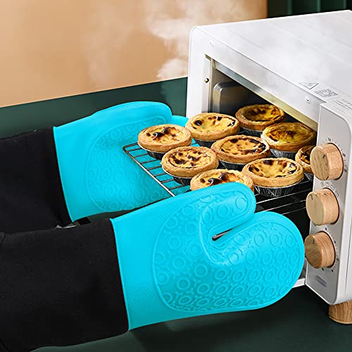 Silicone Oven Mitts (Turquoise & Black / 14.6in Oven Mitts)