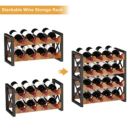 2-in-1 Wine Rack Countertop, Small Wine Rack Organizer Holder, Wooden Wine Rack Inserts for Cabinet, Stackable Wine Rack for Kitchen,Home Bar (Modern)
