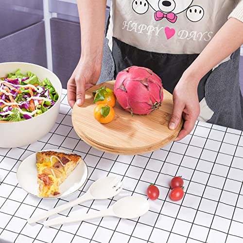 Bamboo Fiber Salad Bowl with Servers Set Large 9.8 inches Nature Bamboo Mixing Bowl with Servers with Lid Spoon and Fork for Fruits