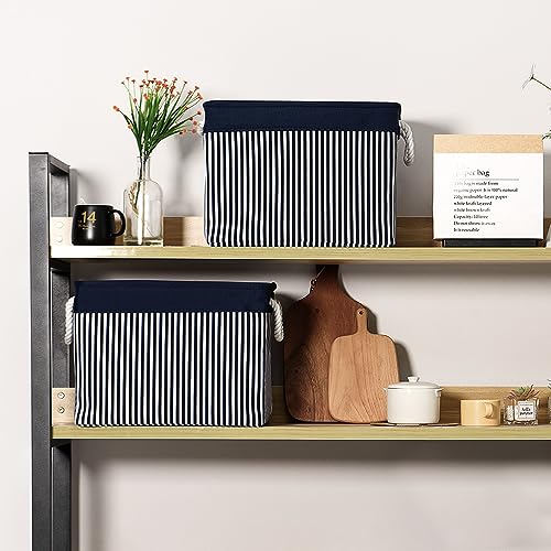 Organization and Storage Basket for Shelves (Navy Patchwork / Large Cube-2 Pack)