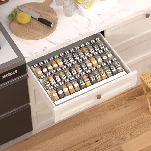 Expandable Metal Spice Drawer Organizer (White / 2PACKS/WHITE/3-TIER)