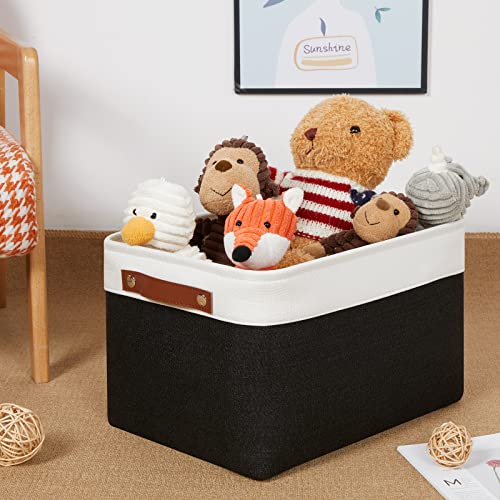 Canvas Storage Bin with Handles (White&Black / L-15"x11"x9.5")