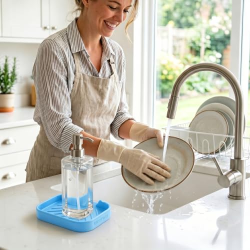 Silicone Soap Dish with Drain Spout (Light Blue / S(4.9"×3.2"))