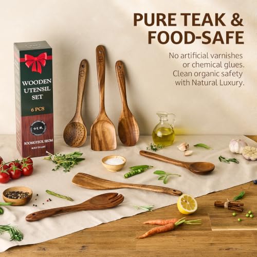 6 Piece Teak Wood Cooking Utensil Set (6 PCS Set)