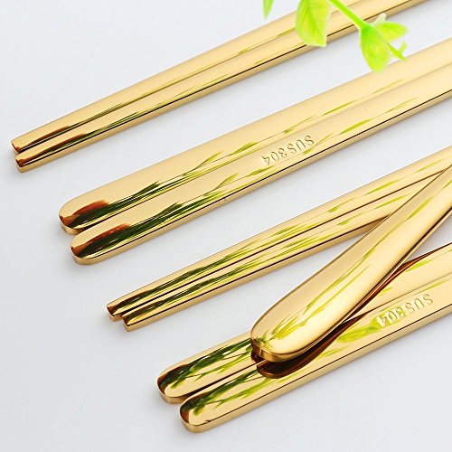 5 Pairs Gold Flat Chopsticks (gold-flat chopstick)