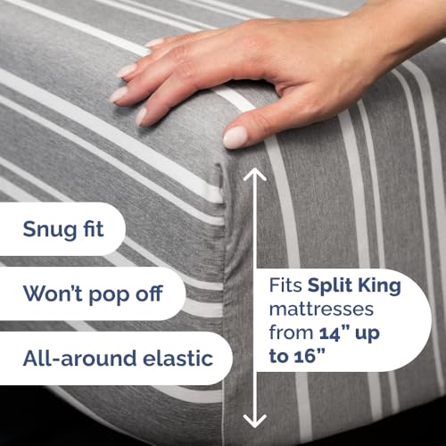 Flex Top Split Head King 4 Piece Sheet Set (41 - Grey Stripes 3 / Split Head/Flex Top)