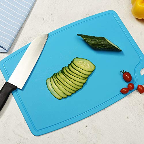 Thick Silicone Cutting Board 12.6'' x 9.1'' Foldable & Flexible Design Juice Grooves Easy Grip Handle Dishwasher Safe (12.6"L x 9.1"W / Blue)