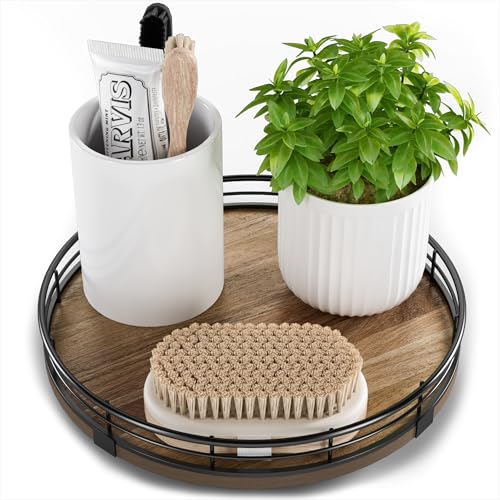 Acacia Wood 9" Bathroom Vanity Tray Turntable