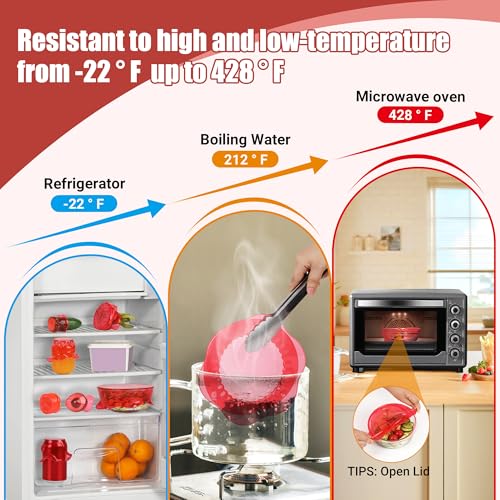 Silicone Stretch Lids for Food Storage in Fridge (6 Pcs Red)