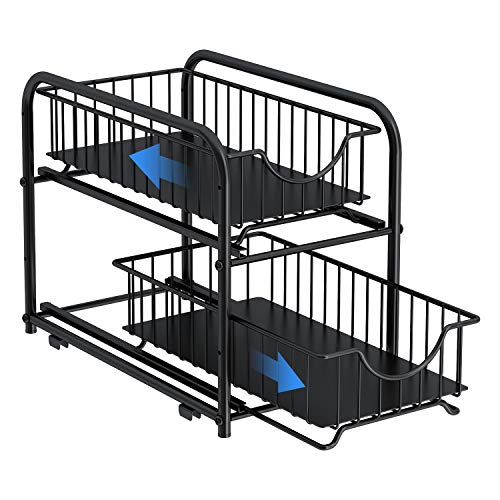 2 Tier Pull Out Organizer Under Sink Sliding Cabinet Rack (Black)