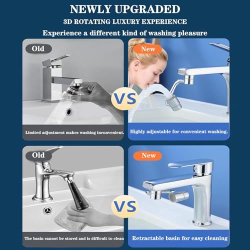 2026 Upgraded Universal Sink Faucet 1080° Rotating Faucet Extender with Upward Facial Mist (Silver)