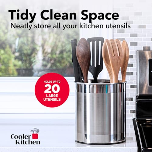 Rotating Extra Large Stainless Steel Utensil Holder Caddy with Sturdy No (Silver)