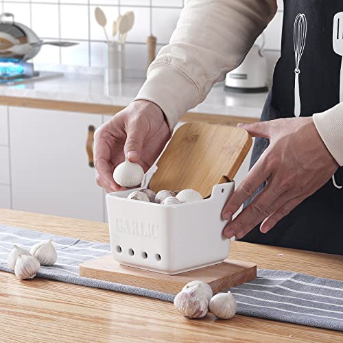 Garlic Keeper with Lid (White)