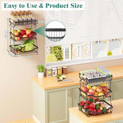 3 Tier Countertop Fruit Mesh Basket for Kitchen (3 Tier Mesh Basket Top)