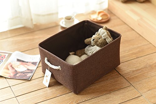 Decorative Basket Rectangular Fabric Storage Bin Organizer Basket with Handles for Clothes Storage (Brown / Large - 15Lx10.5Wx8H)